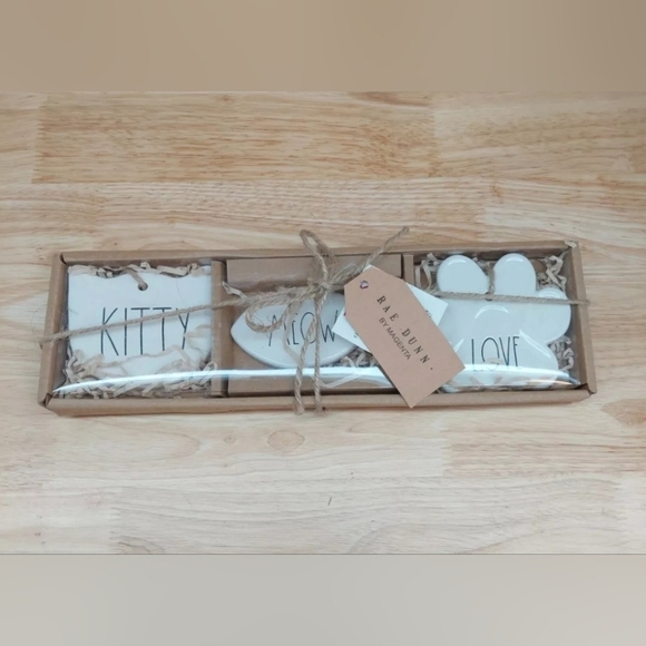 New Rae Dunn Cat Love Paw Christmas ornaments 3 pack Ceramic - Picture 3 of 5